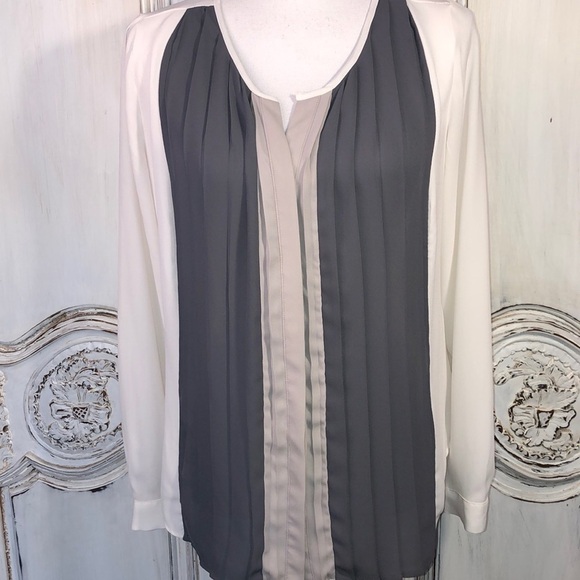 Apt.9 Pleated Front Long Sleeve Sheer Blouse - Picture 1 of 8